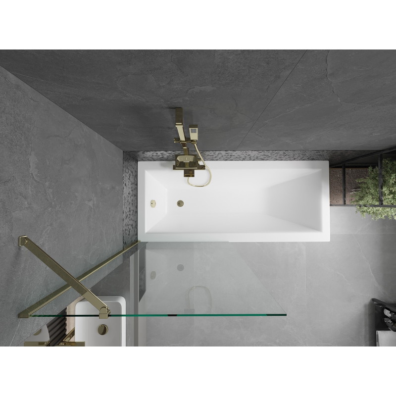 Mexen Cubik stačiakampė vonia 170 x 70 cm su apdaila ir 1-durų pertvara 80 cm, permatoma, auksinė - 550317070X9508000050