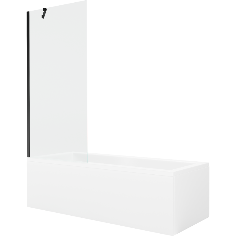 Mexen Cubik stačiakampė vonia 170 x 70 cm su apdaila ir 1-durų širma 80 cm, permatoma, juoda - 550317070X9508000070