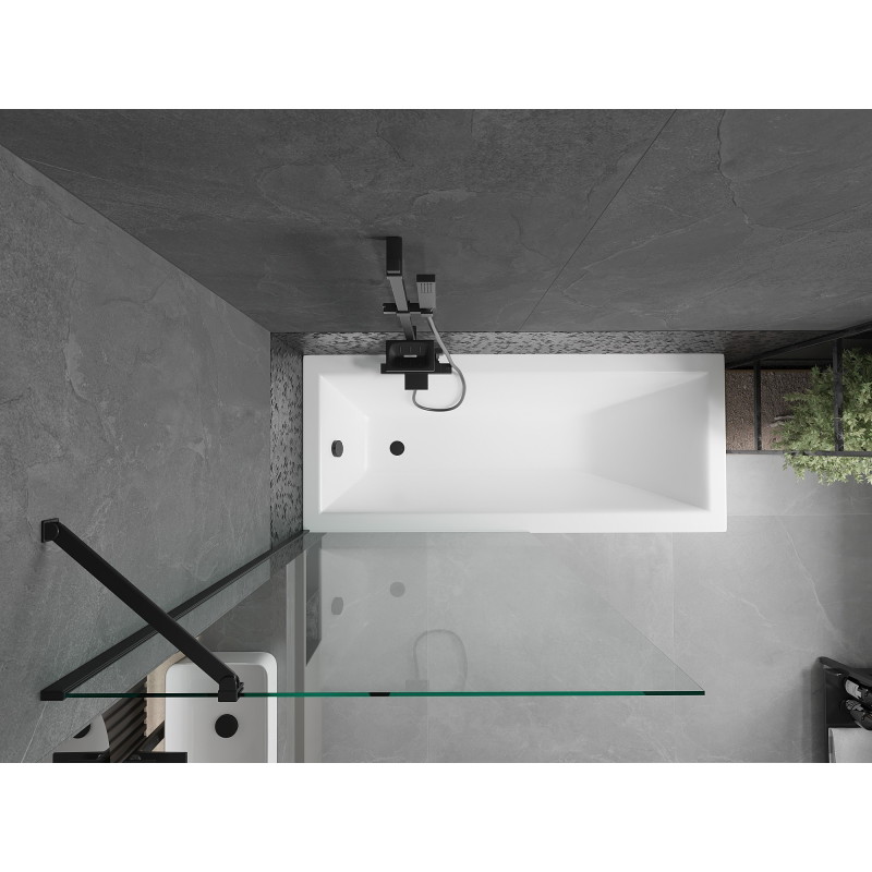 Mexen Cubik stačiakampė vonia 170 x 70 cm su korpusu ir vieno sparno ekranu 90 cm, permatoma, juoda - 550317070X9509000070