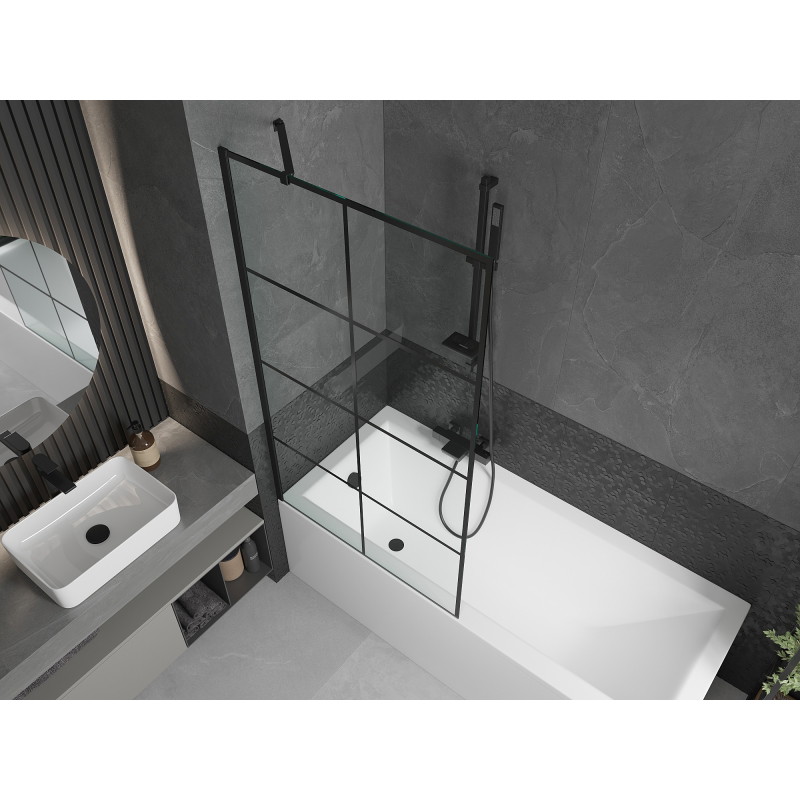 Mexen Cubik stačiakampė vonia 170 x 70 cm su apdaila ir vienviečiu 90 cm ekranu, juodas motyvas - 550317070X9509007077