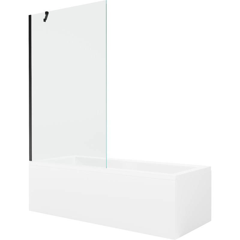 Mexen Cubik stačiakampė vonia 170 x 70 cm su apdaila ir vieno skydo 100 cm pertvara, skaidri, juoda - 550317070X9510000070