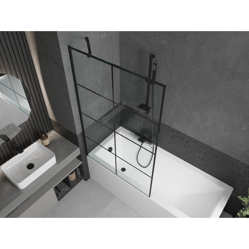 Mexen Cubik stačiakampė vonia 170 x 70 cm su apdaila ir vienašoniu pertvaru 100 cm, juodas raštas - 550317070X9510007077
