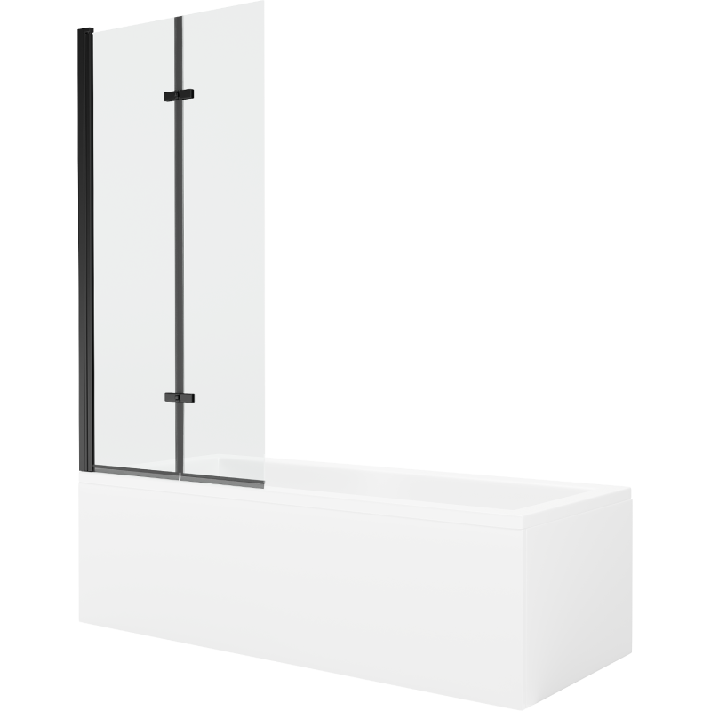 Mexen Cubik stačiakampė vonia 150 x 70 cm su apdaila ir 2-durų sienele 80 cm, permatoma, juoda - 550315070X9208027000