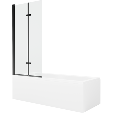Mexen Cubik stačiakampė vonia 150 x 70 cm su apdaila ir 2-durų sienele 80 cm, permatoma, juoda - 550315070X9208027000