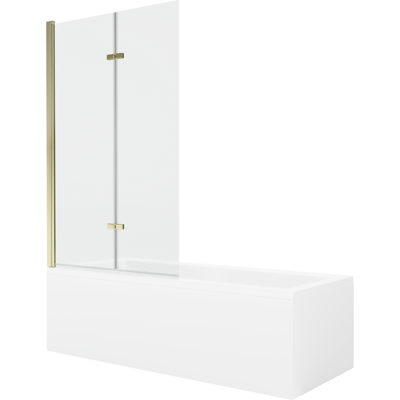 Mexen Cubik stačiakampė vonia 150 x 70 cm su korpusu ir 2-dalių sienele 100 cm, permatomas, auksinis - 550315070X9210025000
