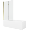 Mexen Cubik stačiakampė vonia 150 x 70 cm su korpusu ir 2-dalių sienele 100 cm, permatomas, auksinis - 550315070X9210025000
