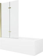 Mexen Cubik stačiakampė vonia 150 x 70 cm su korpusu ir 2-dalių sienele 100 cm, permatomas, auksinis - 550315070X9210025000