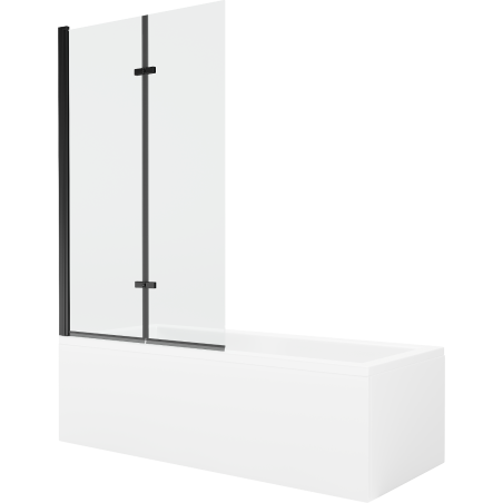 Mexen Cubik stačiakampė vonia 150 x 70 cm su korpusu ir 2-dalių 100 cm paravanu, permatomas, juodas - 550315070X9210027000
