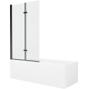 Mexen Cubik stačiakampė vonia 150 x 70 cm su korpusu ir 2-dalių 100 cm paravanu, permatomas, juodas - 550315070X9210027000