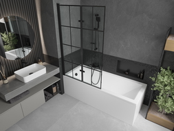 Mexen Cubik stačiakampė vonia 150 x 70 cm su apdaila ir 2-duriu ekranu 100 cm, juodas raštas - 550315070X9210027077