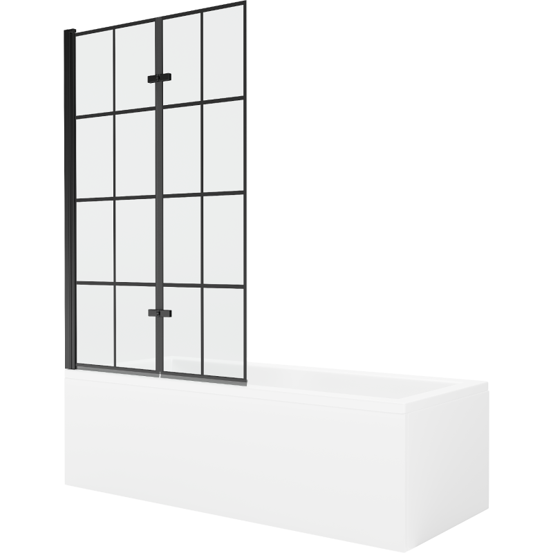 Mexen Cubik stačiakampė vonia 160 x 70 cm su apdaila ir 2 sparnų 100 cm uždangalu, juodas raštas - 550316070X9210027077