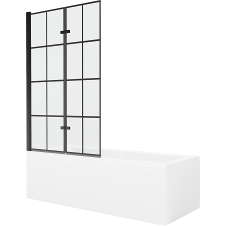 Mexen Cubik stačiakampė vonia 160 x 70 cm su apdaila ir 2 sparnų 100 cm uždangalu, juodas raštas - 550316070X9210027077