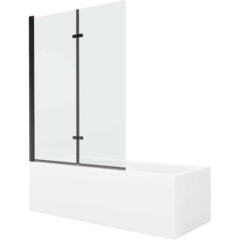 Mexen Cubik stačiakampė vonia 170 x 70 cm su apdaila ir dviejų durų pertvara 120 cm, skaidri, juoda - 550317070X9212027000
