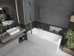 Mexen Cubik stačiakampė vonia 150 x 70 cm su dangteliu ir vieno sparno širma 80 cm, skaidri, chromas - 550315070X9408110100