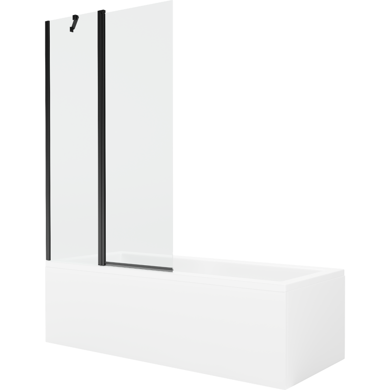 Mexen Cubik stačiakampė vonia 150 x 70 cm su apdaila ir viengubu ekranu 100 cm, skaidrus, juodas - 550315070X9410117000