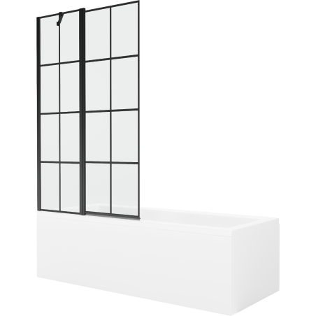 Mexen Cubik stačiakampė vonia 150 x 70 cm su apdaila ir viena dalių dušo siena 100 cm, juodas raštas - 550315070X9410117077