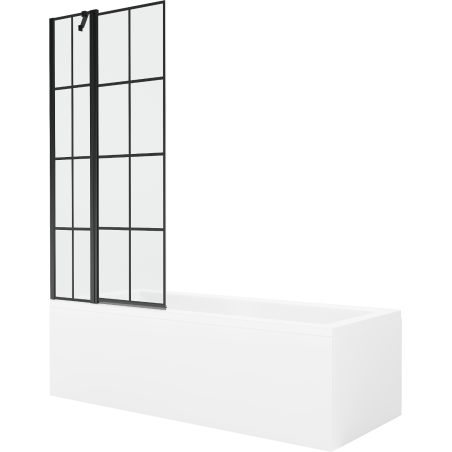 Mexen Cubik stačiakampė vonia 160 x 70 cm su korpusu ir 1-duris ekranu 80 cm, juodas raštas - 550316070X9408117077