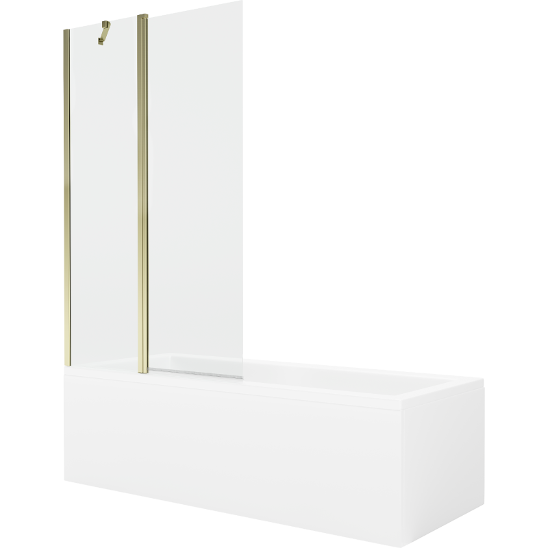 Mexen Cubik stačiakampė vonia 160 x 70 cm su apvadu ir 1-sparnų širma 100 cm, permatoma, auksinė - 550316070X9410115000