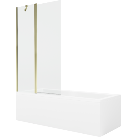 Mexen Cubik stačiakampė vonia 160 x 70 cm su apvadu ir 1-sparnų širma 100 cm, permatoma, auksinė - 550316070X9410115000