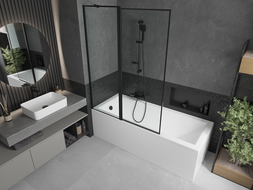 Mexen Cubik stačiakampė vonia 170 x 70 cm su apdaila ir vieno sparno 120 cm pertvara, juodas raštas - 550317070X9412117070