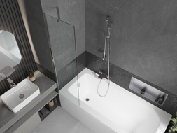 Mexen Vega stačiakampė vonia 150 x 70 cm su apdaila ir 1-duris 50 cm, skaidrus, chromas - 550115070X9505000001