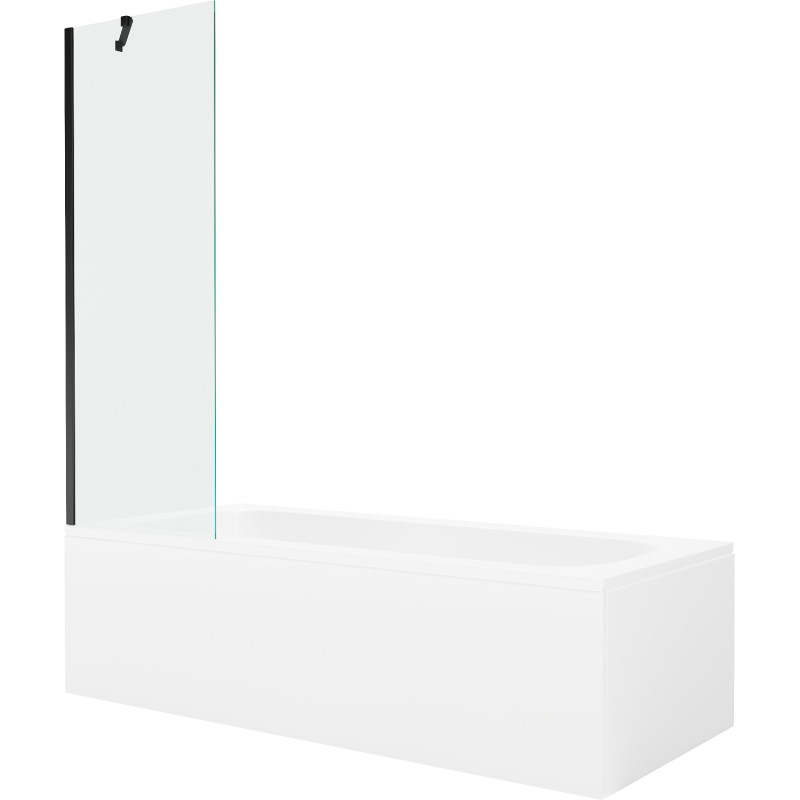 Mexen Vega Stačiakampė vonia 150 x 70 cm su apdaila ir vienašaliu 60 cm ekranu, permatoma, juoda - 550115070X9506000070