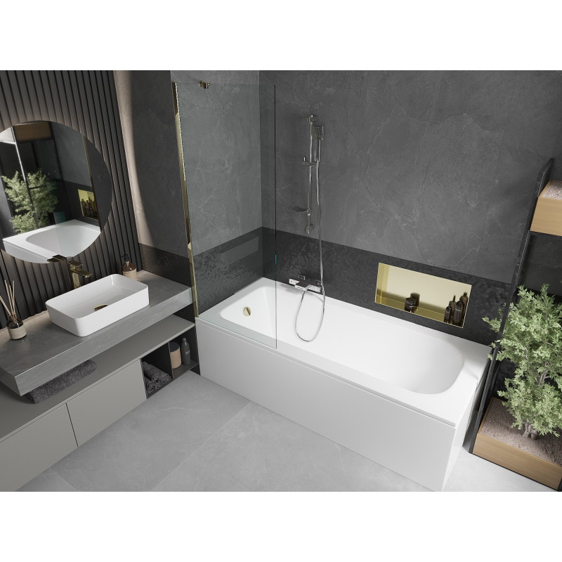 Mexen Vega stačiakampė vonia 150 x 70 cm su apdaila ir vieno sparno pertvara 70 cm, skaidri, chromuota - 550115070X9507000001
