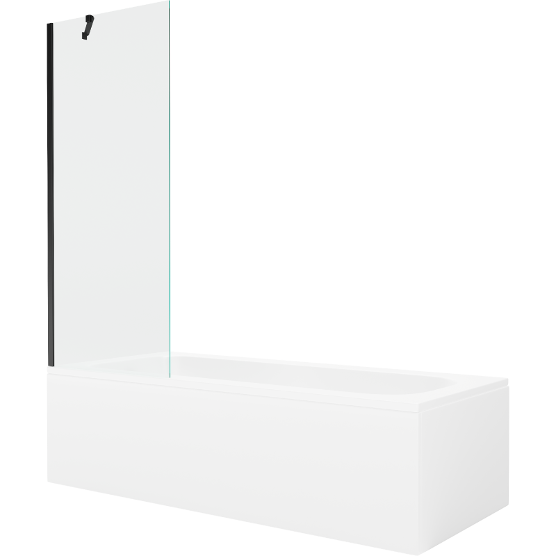 Mexen Vega stačiakampė vonia 150 x 70 cm su apdaila ir 1-durio pertvara 70 cm, permatoma, juoda - 550115070X9507000070