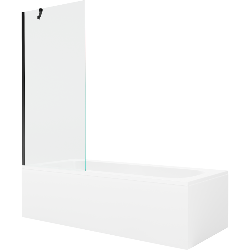 Mexen Vega stačiakampė vonia 150 x 70 cm su apdaila ir vieno varčios pertvara 80 cm, skaidri, juoda - 550115070X9508000070