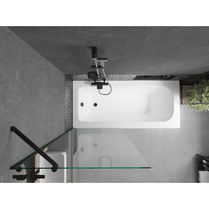 Mexen Vega stačiakampė vonia 150 x 70 cm su apdaila ir vienos dalies ekranu 80 cm, permatoma, juoda - 550115070X9508000070