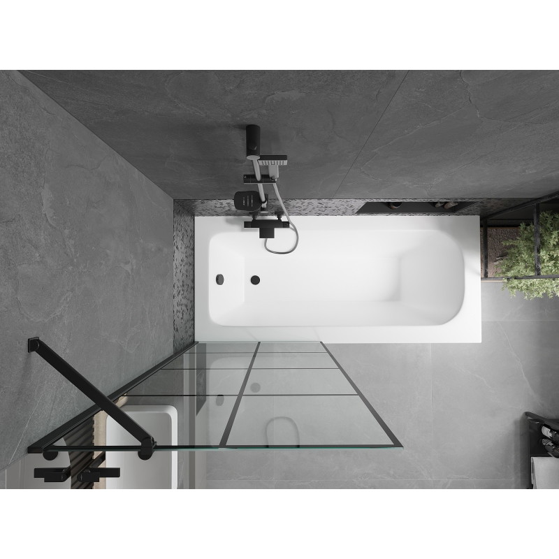 Mexen Vega stačiakampė vonia 150 x 70 cm su apdaila ir vienos dalies dušo sienele 80 cm, juodas raštas