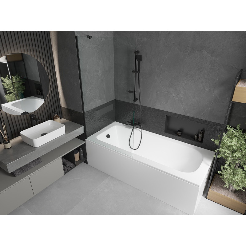 Mexen Vega stačiakampė vonia 150 x 70 cm su apdaila ir viengubu 90 cm ekranu, skaidrus, juodas - 550115070X9509000070
