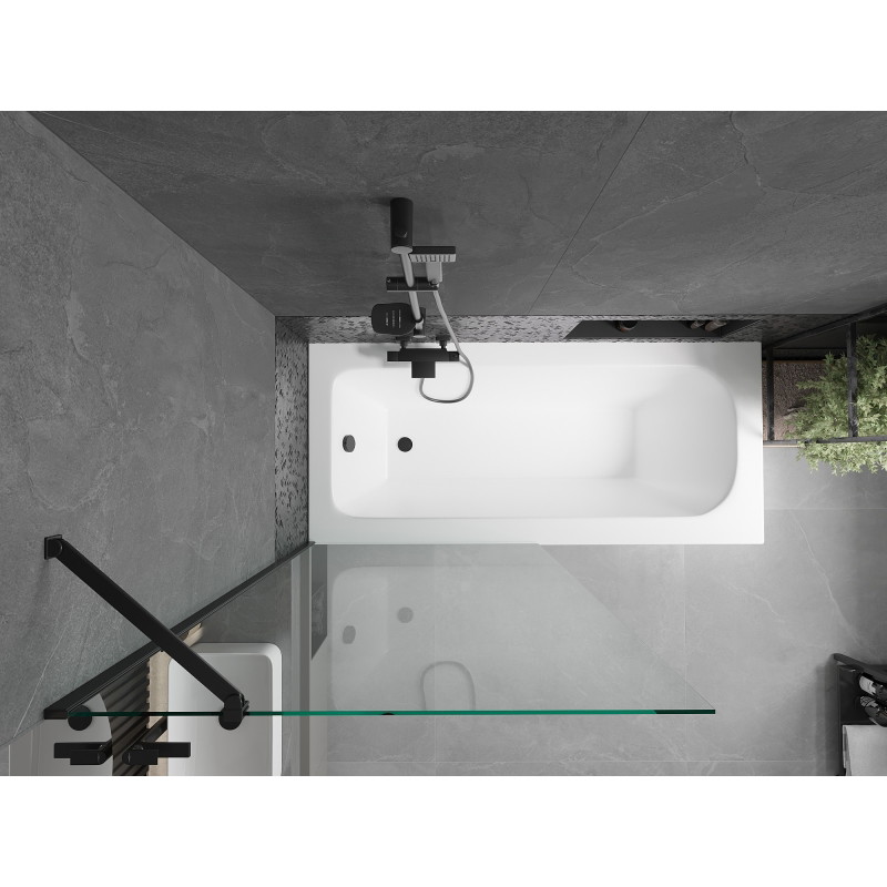 Mexen Vega stačiakampė vonia 150 x 70 cm su apdaila ir viengubu 90 cm ekranu, skaidrus, juodas - 550115070X9509000070