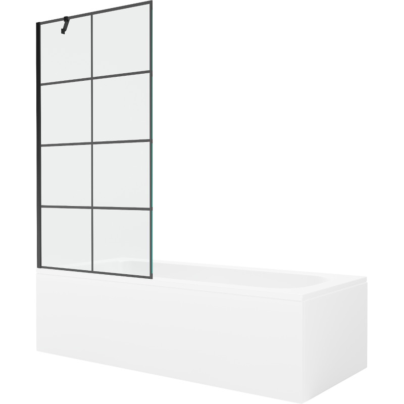 Mexen Vega stačiakampė vonia 150 x 70 cm su aptaisu ir vieno sparno 90 cm ekranėliu, juodas raštas - 550115070X9509007077