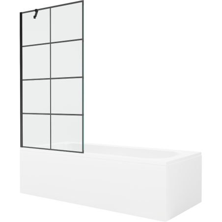 Mexen Vega stačiakampė vonia 150 x 70 cm su aptaisu ir vieno sparno 90 cm ekranėliu, juodas raštas - 550115070X9509007077