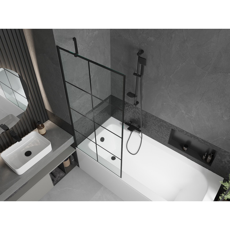 Mexen Vega stačiakampė 160 x 70 cm vonia su apdaila ir vieno skydelio pertvara 80 cm, juodas raštas - 550116070X9508007077