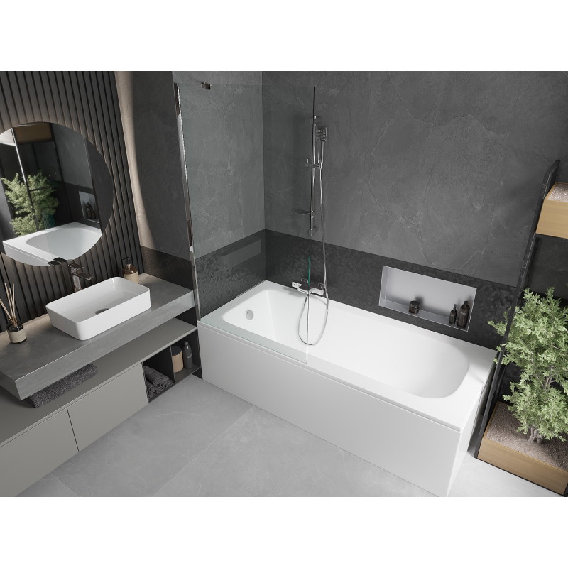 Mexen Vega stačiakampė vonia 160 x 70 cm su apsodine ir 1 durų 90 cm ekranu, skaidri, chromuota - 550116070X9509000001