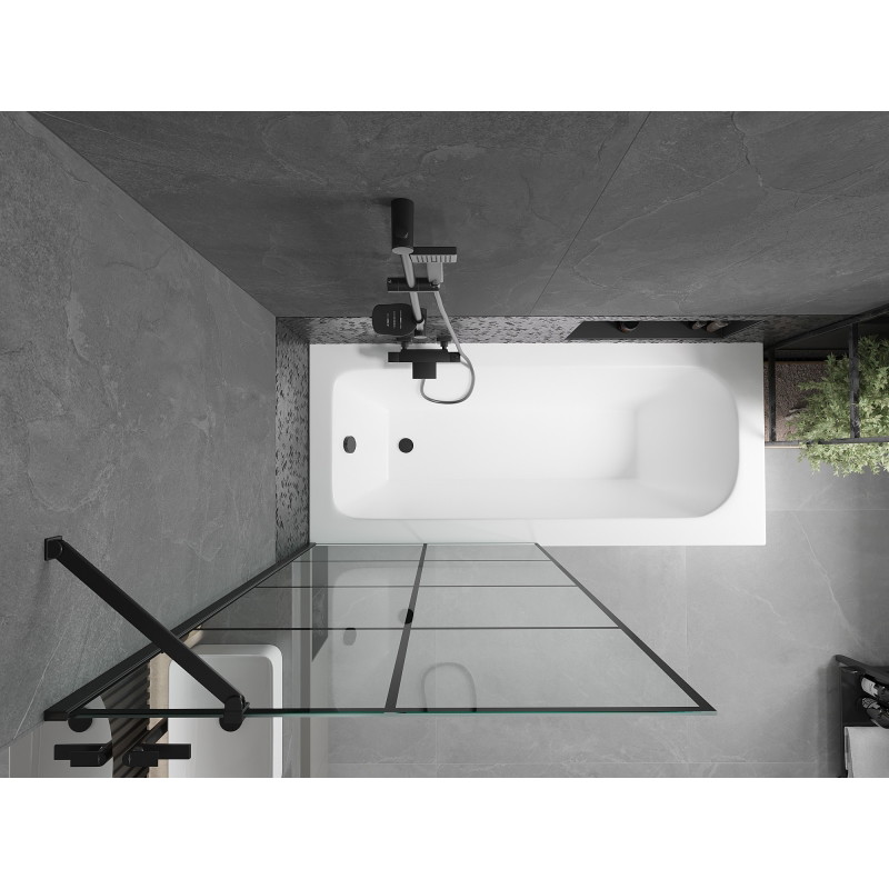 Mexen Vega stačiakampė 160 x 70 cm vonia su apdaila ir vieno sparno ekraniniu skydeliu 90 cm, juodas raštas
