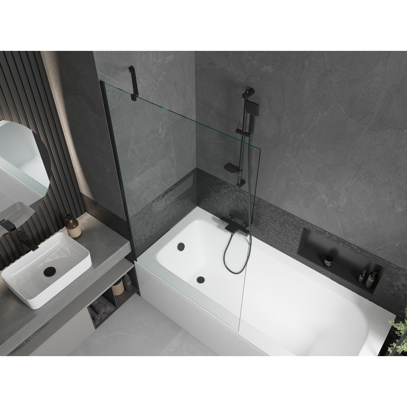 Mexen Vega stačiakampė vonia 160 x 70 cm su apdaila ir vieno sparno pertvara 100 cm, skaidri, juoda - 550116070X9510000070