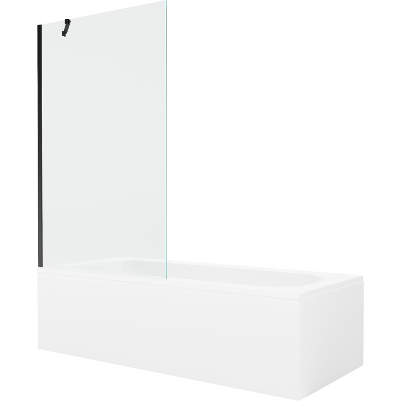 Mexen Vega stačiakampė vonia 160 x 70 cm su apdaila ir vieno sparno pertvara 100 cm, skaidri, juoda - 550116070X9510000070