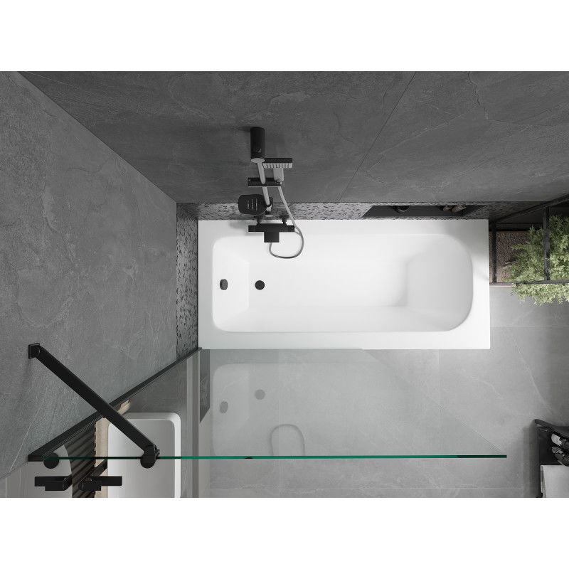 Mexen Vega stačiakampė vonia 160 x 70 cm su apdaila ir 1-durio pertvara 100 cm, permatoma, juoda - 550116070X9510000070