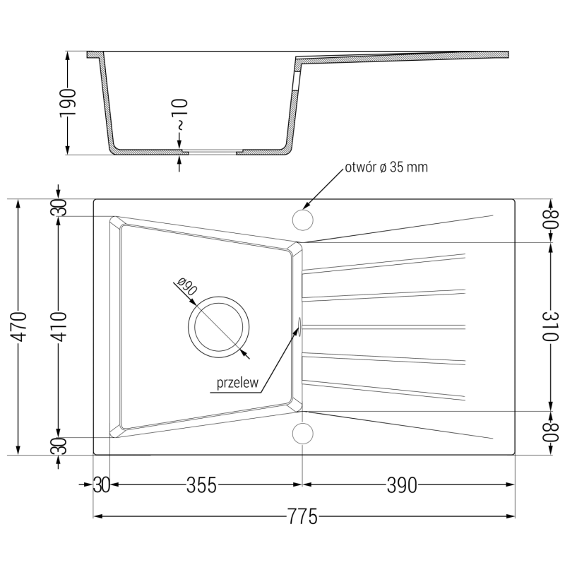 Mexen Cesar granito kriauklė su viena dubeniu su nutekėjimu ir Flora virtuvės maišytuvu, pilka - 6514-71-670401-07-B