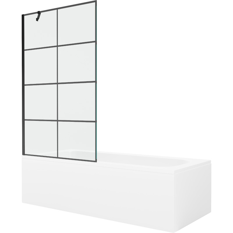 Mexen Vega stačiakampė vonia 160 x 70 cm su apdaila ir 1 sparno pertvara 100 cm, juodas raštas - 550116070X9510007077