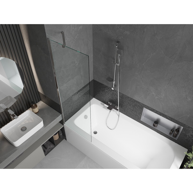 Mexen Vega stačiakampė vonia 170 x 70 cm su apdaila ir 1-lapų širmu, skaidri, chromuota - 550117070X9506000001