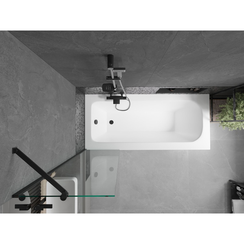 Mexen Vega stačiakampė vonia 170 x 70 cm su apvadu ir vienos dalies pertvaru 50 cm, permatoma, juoda - 550117070X9505000070