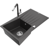 Mexen Cesar 1 skyrių granito plautuvė su nusausinimo dalimi ir Flora virtuviniu maišytuvu, juodas margas - 6514-76-670401-08
