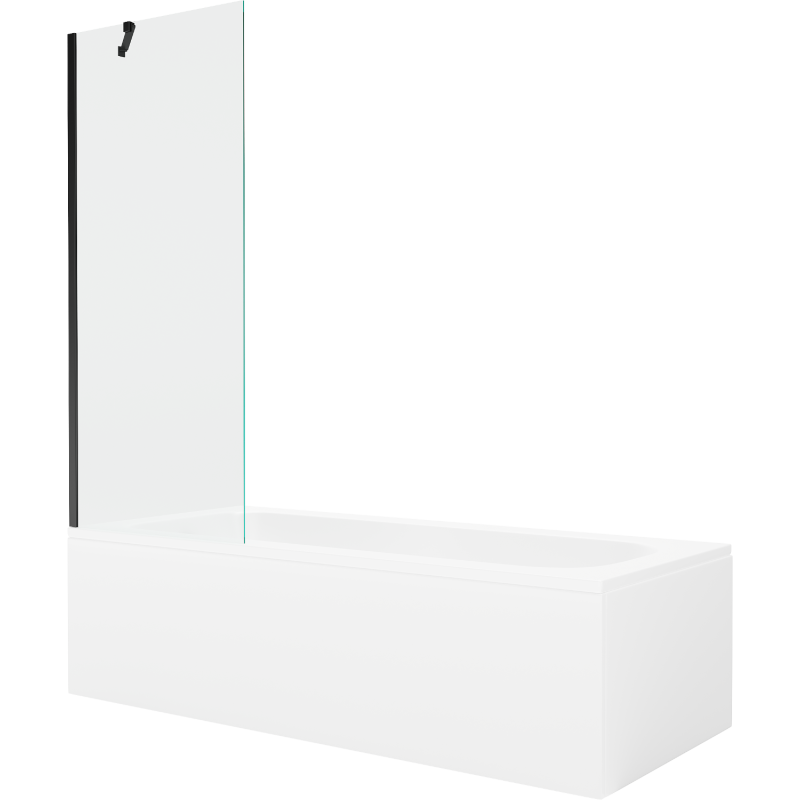 Mexen Vega stačiakampė vonia 170 x 70 cm su apdaila ir vienos dalies pertvara 70 cm, skaidrus, juodas - 550117070X9507000070