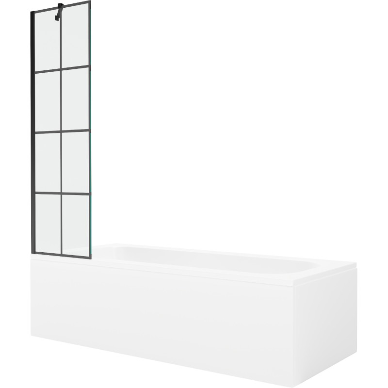 Mexen Vega stačiakampė vonia 170 x 70 cm su apvalkalu ir vieno sparno pertvara 50 cm, juodas raštas - 550117077X9505007077