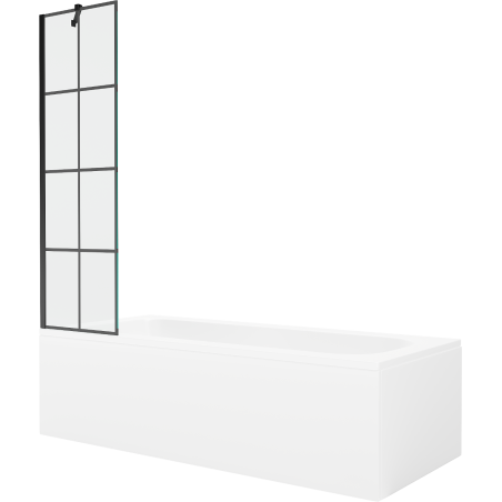 Mexen Vega stačiakampė vonia 170 x 70 cm su apdaila ir 1 sparno pertvara 50 cm, juodas raštas - 550117077X9505007077