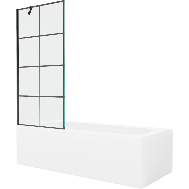 Mexen Vega stačiakampė vonia 170 x 70 cm su apdaila ir vieno skyriaus stumdomomis durelėmis 80 cm, juodas raštas